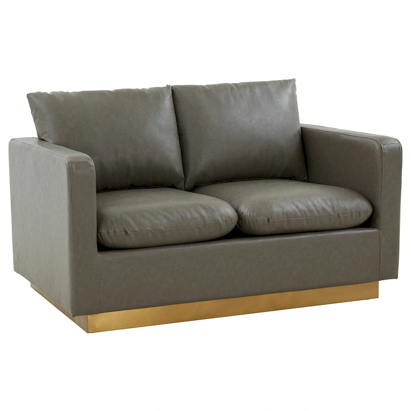 Modern Leather Loveseat With Gold Base & Cushions - 55.9