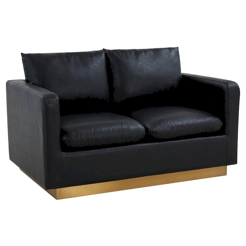 Modern Leather Loveseat With Gold Base & Cushions - 55.9