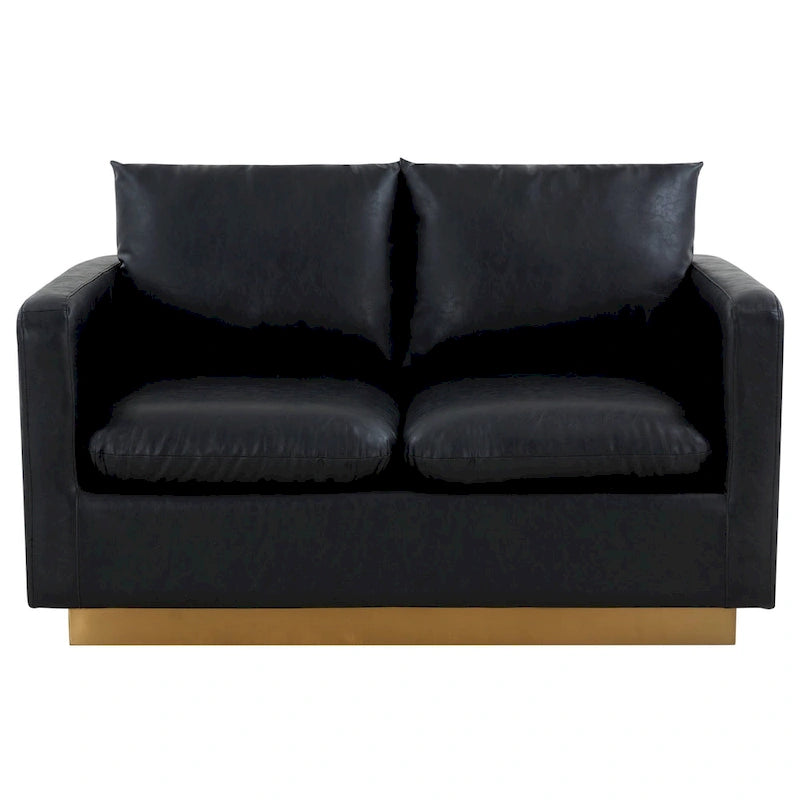 Modern Leather Loveseat With Gold Base & Cushions - 55.9