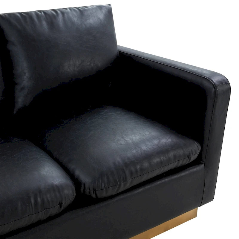 Modern Leather Loveseat With Gold Base & Cushions - 55.9