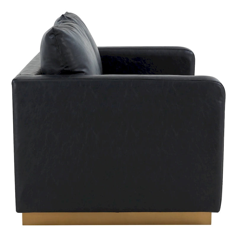 Modern Leather Loveseat With Gold Base & Cushions - 55.9