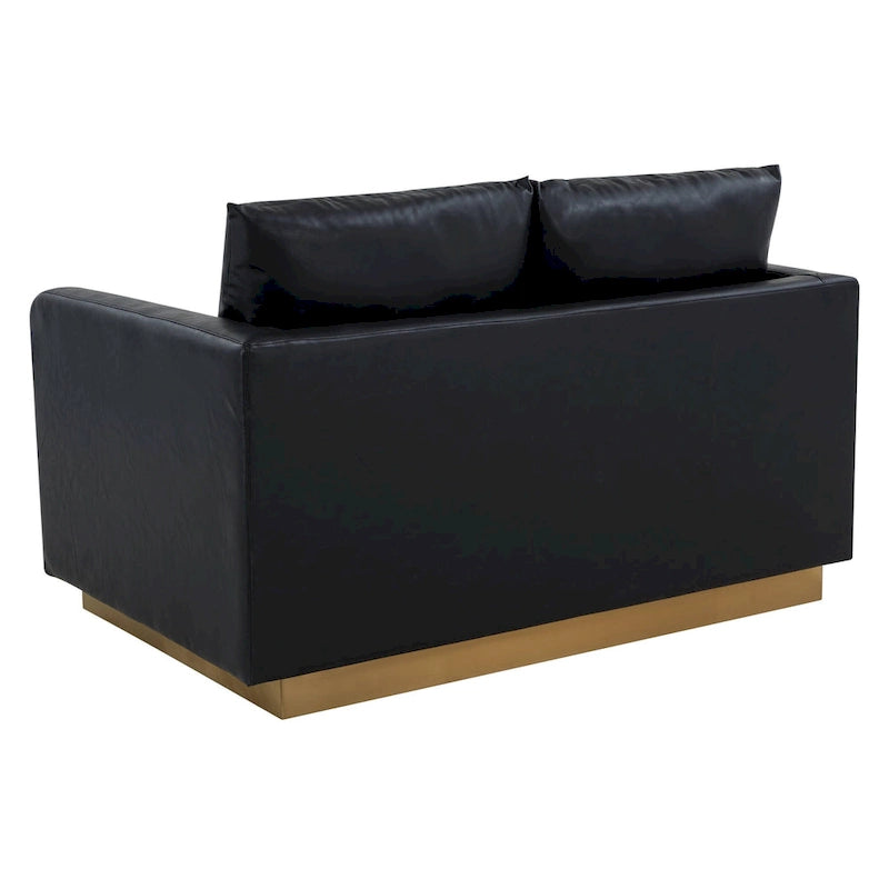 Modern Leather Loveseat With Gold Base & Cushions - 55.9