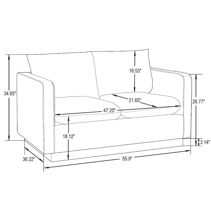 Modern Leather Loveseat With Gold Base & Cushions - 55.9