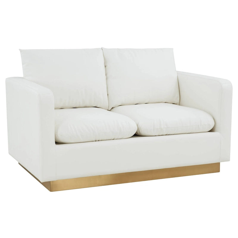 Modern Leather Loveseat With Gold Base & Cushions - 55.9