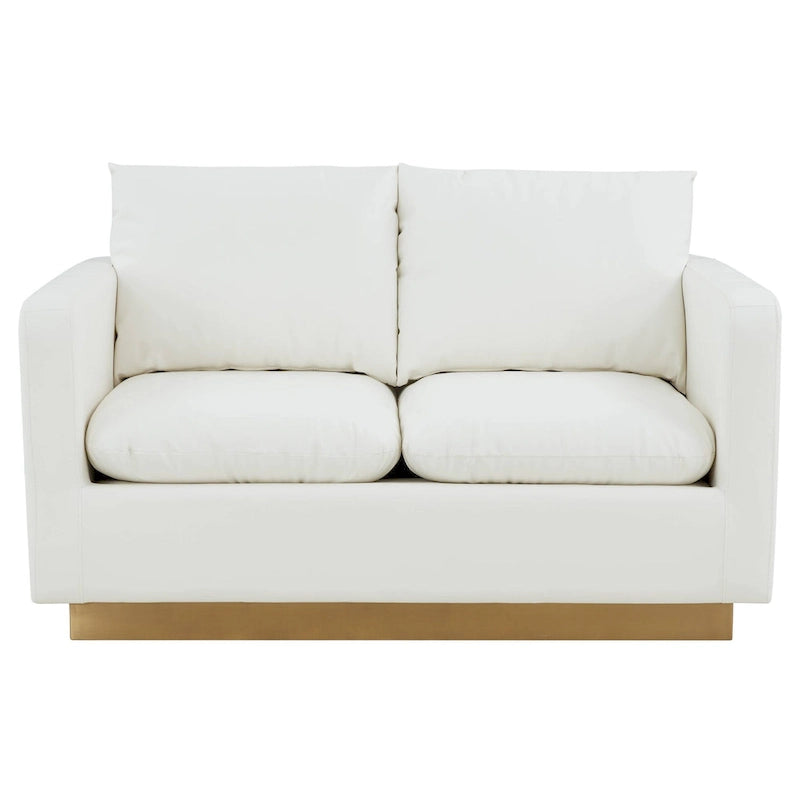 Modern Leather Loveseat With Gold Base & Cushions - 55.9