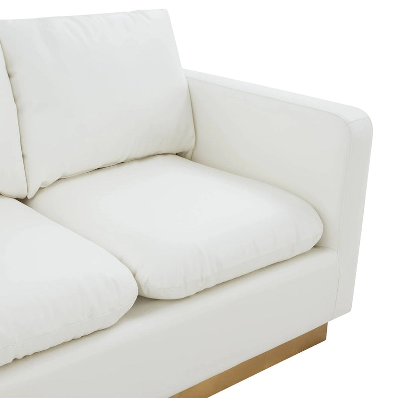 Modern Leather Loveseat With Gold Base & Cushions - 55.9