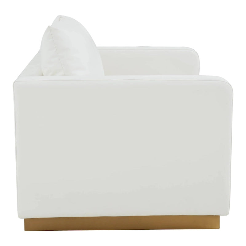 Modern Leather Loveseat With Gold Base & Cushions - 55.9