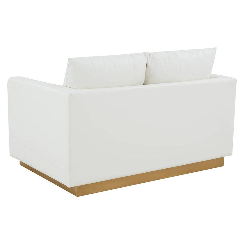 Modern Leather Loveseat With Gold Base & Cushions - 55.9