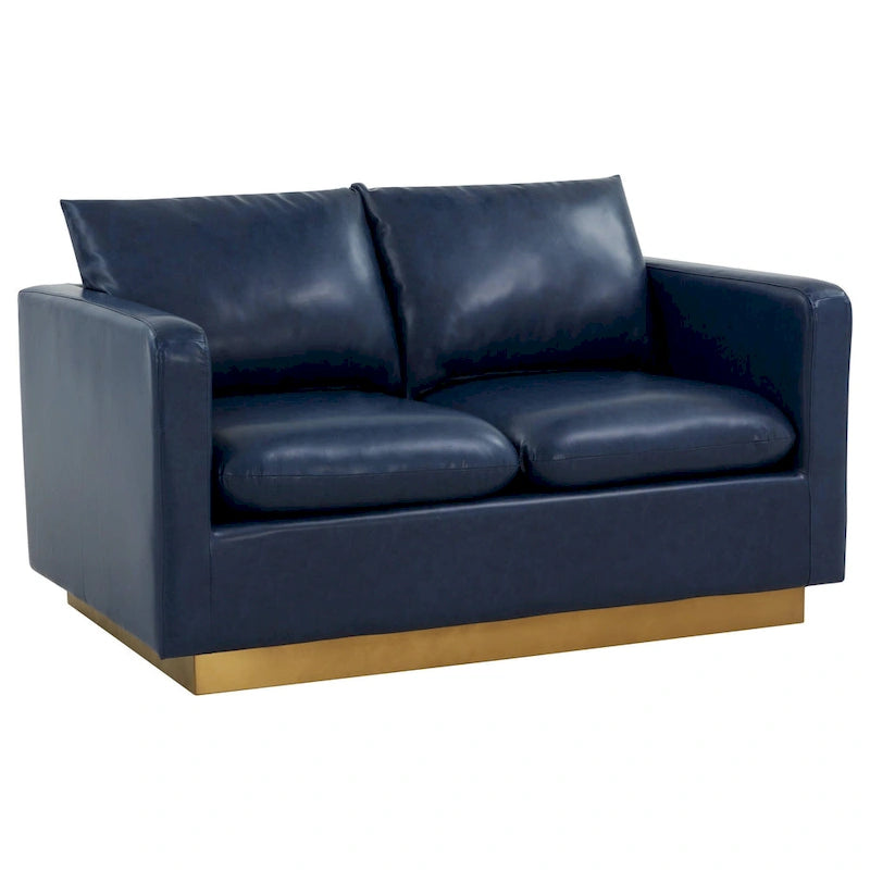 Modern Leather Loveseat With Gold Base & Cushions - 55.9