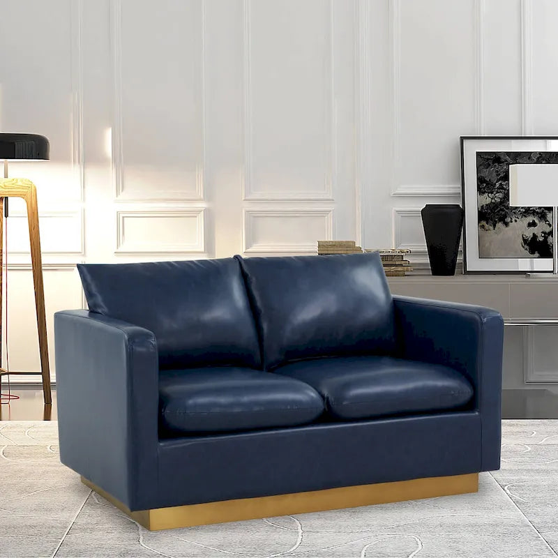 Modern Leather Loveseat With Gold Base & Cushions - 55.9