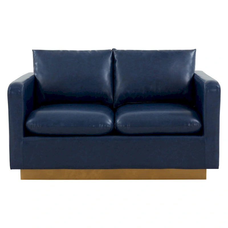 Modern Leather Loveseat With Gold Base & Cushions - 55.9