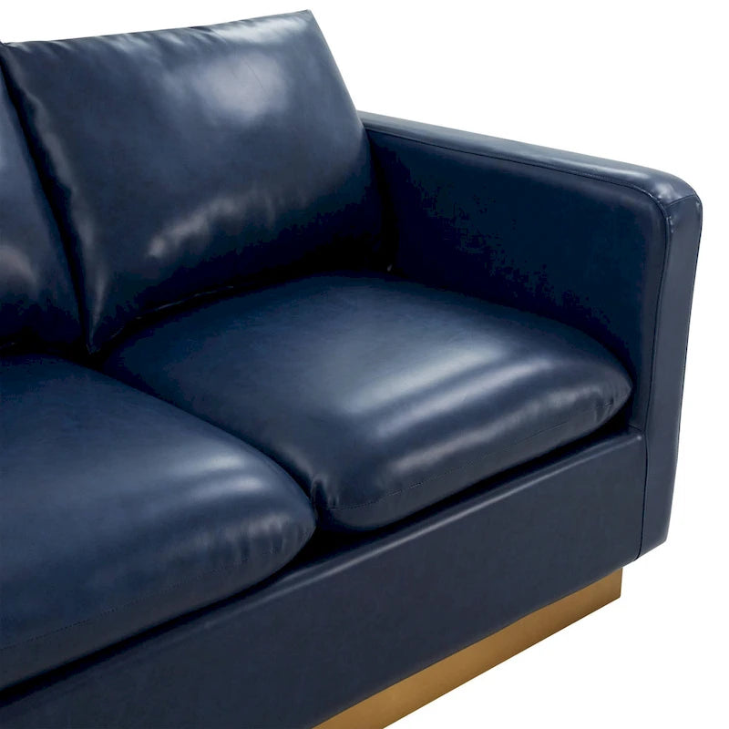 Modern Leather Loveseat With Gold Base & Cushions - 55.9