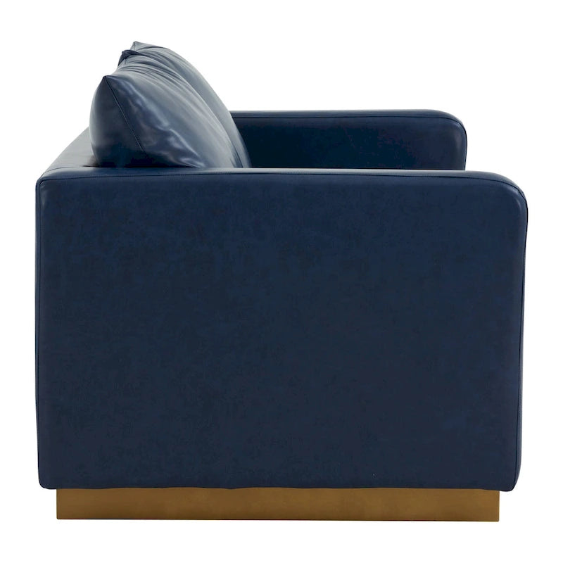 Modern Leather Loveseat With Gold Base & Cushions - 55.9