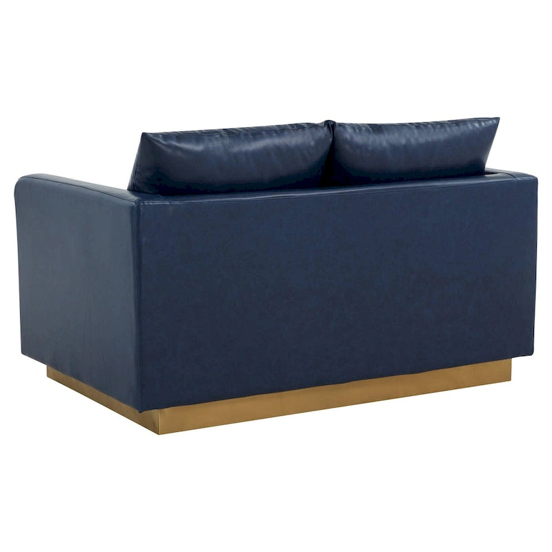 Modern Leather Loveseat With Gold Base & Cushions - 55.9