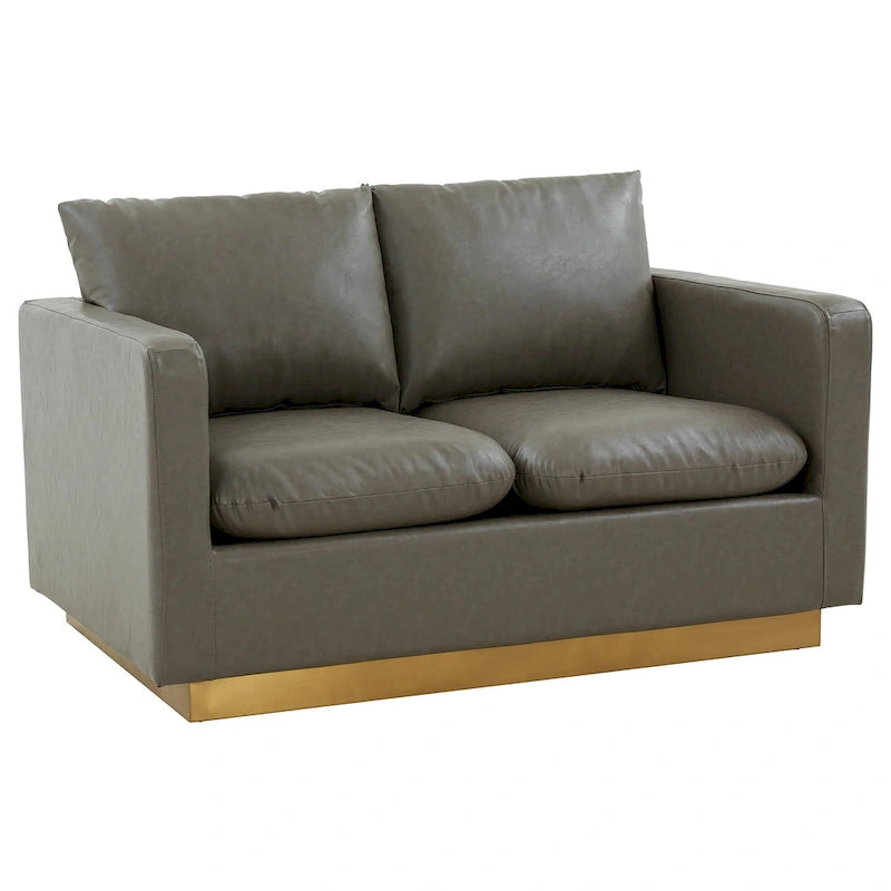 Modern Leather Loveseat With Gold Base & Cushions - 55.9