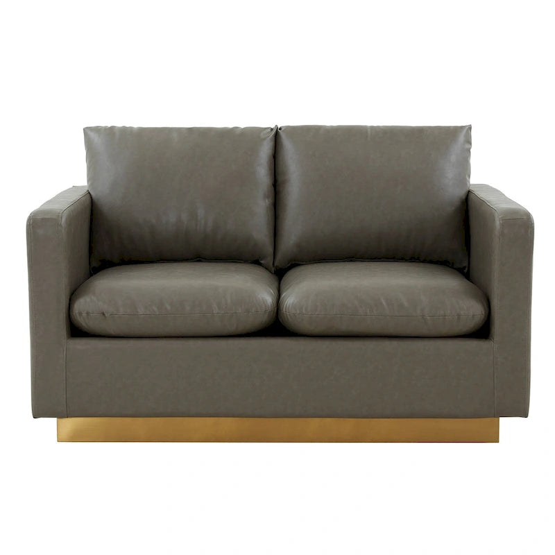 Modern Leather Loveseat With Gold Base & Cushions - 55.9