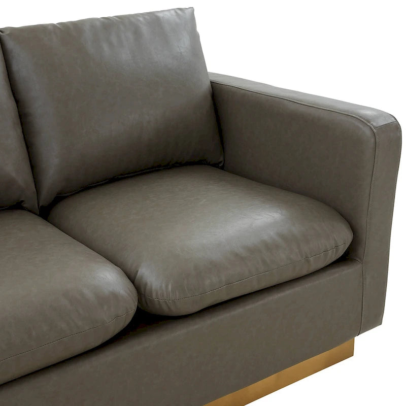 Modern Leather Loveseat With Gold Base & Cushions - 55.9