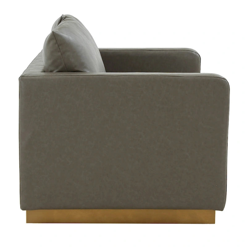 Modern Leather Loveseat With Gold Base & Cushions - 55.9