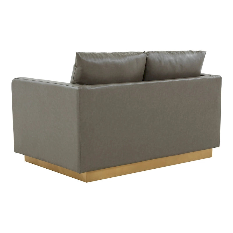 Modern Leather Loveseat With Gold Base & Cushions - 55.9