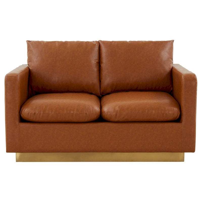 Modern Leather Loveseat With Gold Base & Cushions - 55.9