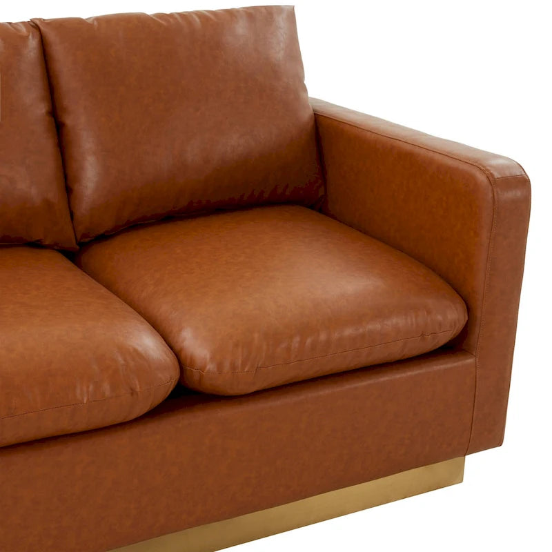 Modern Leather Loveseat With Gold Base & Cushions - 55.9