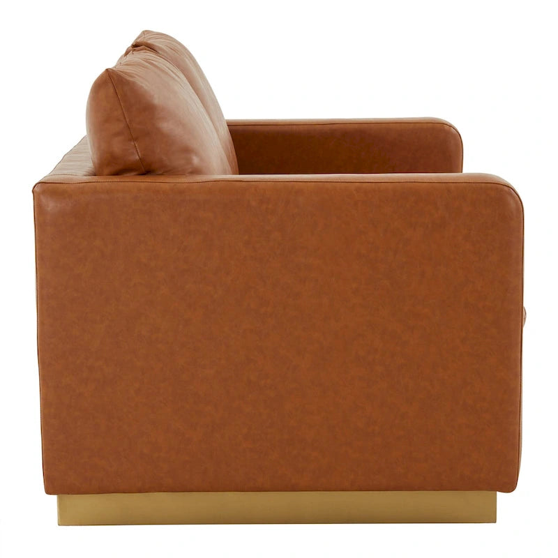 Modern Leather Loveseat With Gold Base & Cushions - 55.9