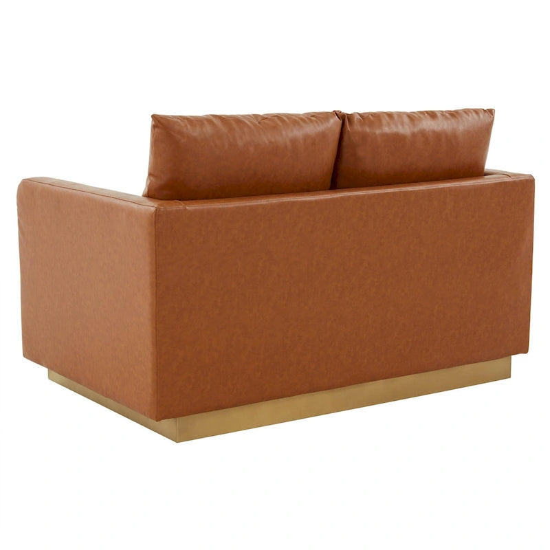 Modern Leather Loveseat With Gold Base & Cushions - 55.9