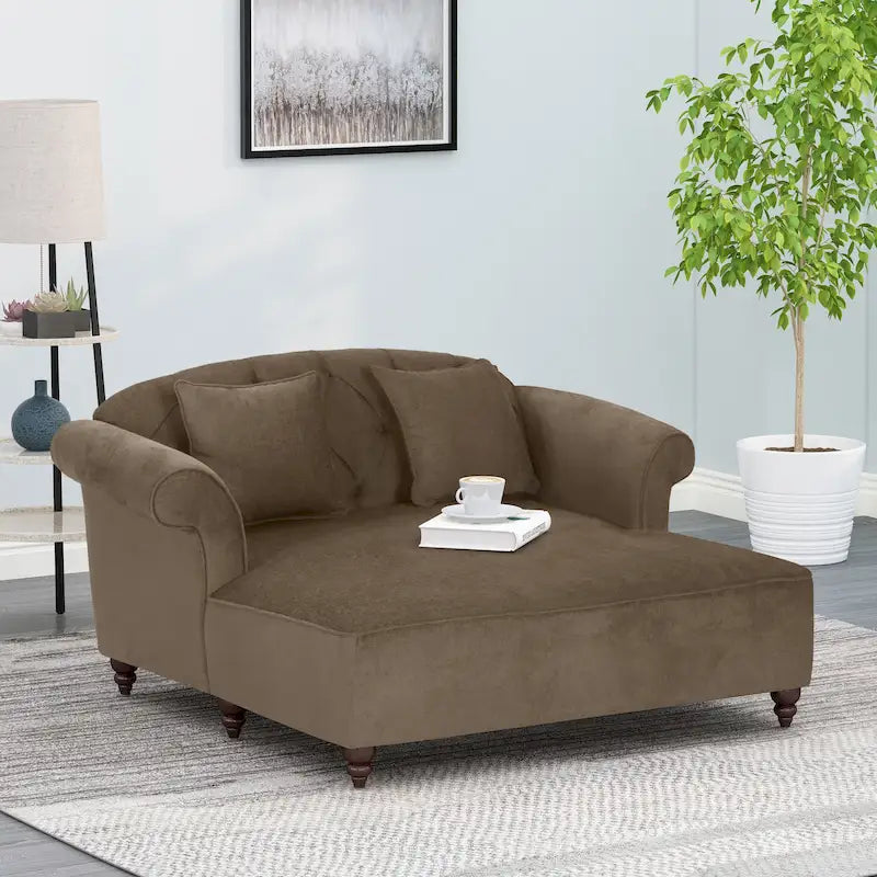 Chaise longue double capitonnée de style moderne (avec coussins décoratifs) — L 63.00 x W 58.50 x H 34.50
