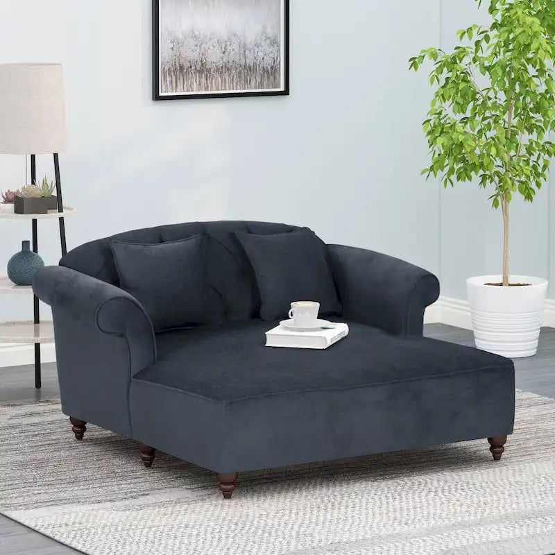 Chaise longue double capitonnée de style moderne (avec coussins décoratifs) — L 63.00 x W 58.50 x H 34.50