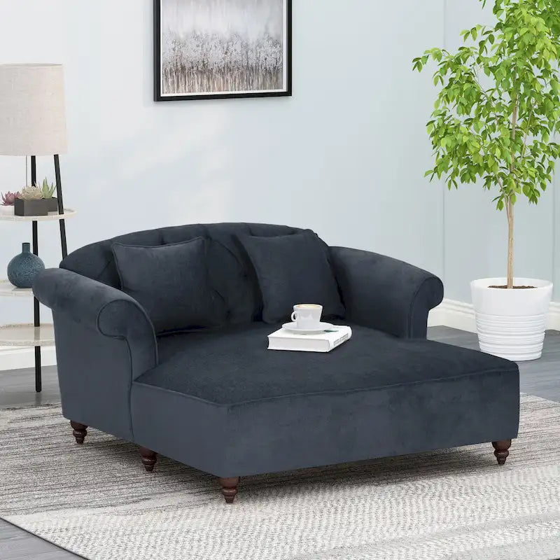 Chaise longue double capitonnée de style moderne (avec coussins décoratifs) — L 63.00 x W 58.50 x H 34.50