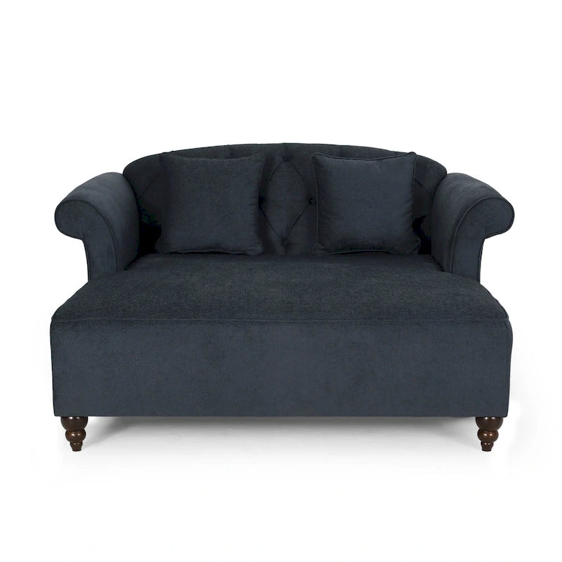 Chaise longue double capitonnée de style moderne (avec coussins décoratifs) — L 63.00 x W 58.50 x H 34.50