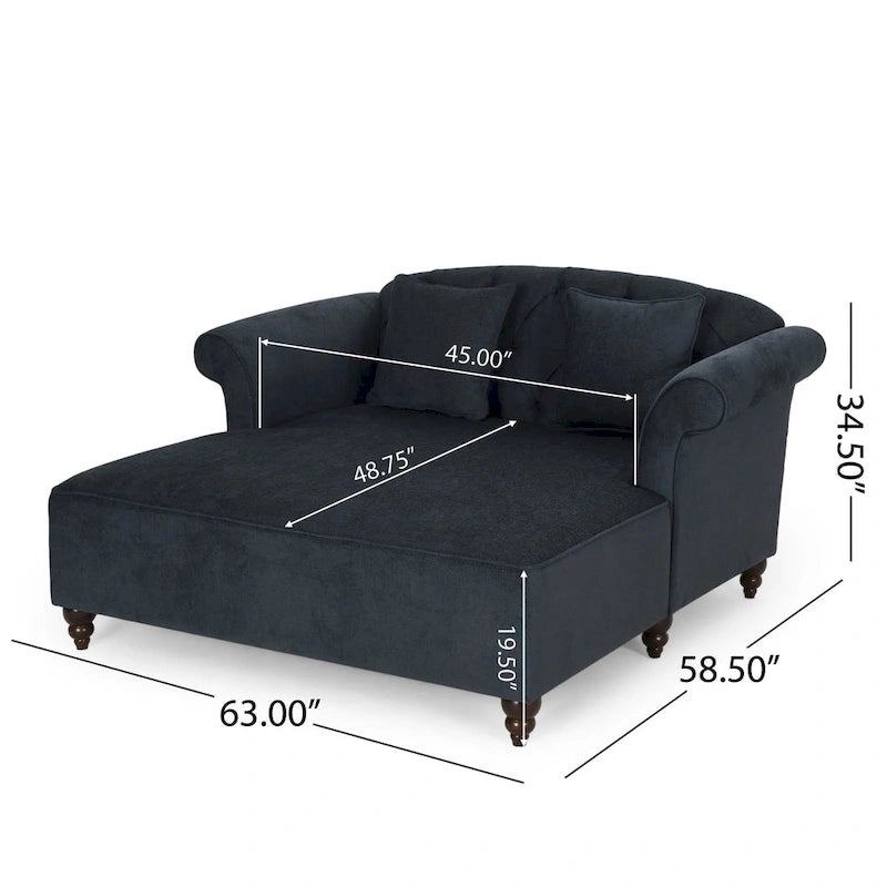 Chaise longue double capitonnée de style moderne (avec coussins décoratifs) — L 63.00 x W 58.50 x H 34.50