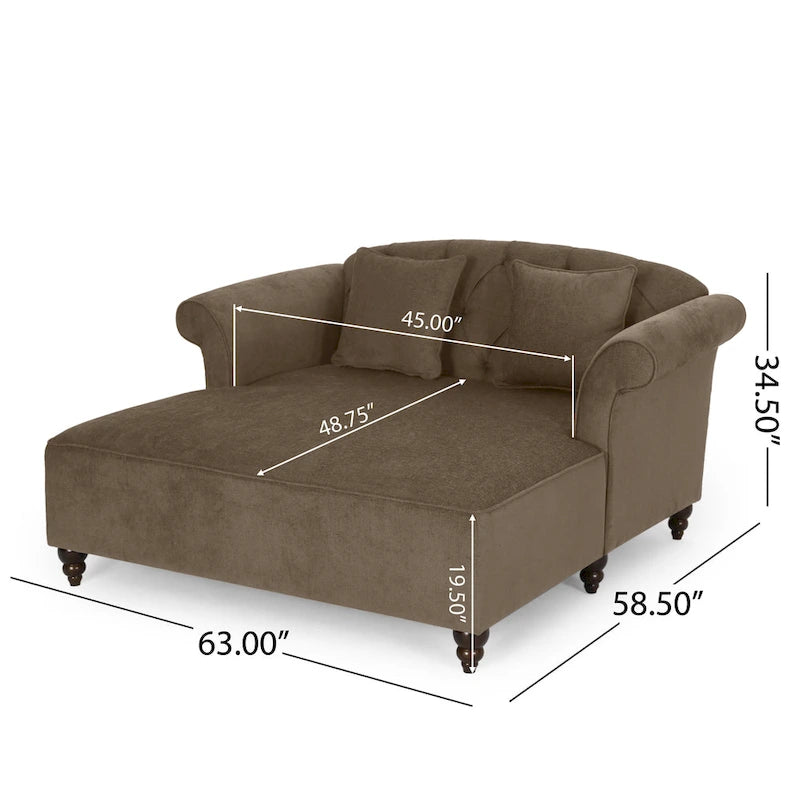 Chaise longue double capitonnée de style moderne (avec coussins décoratifs) — L 63.00 x W 58.50 x H 34.50