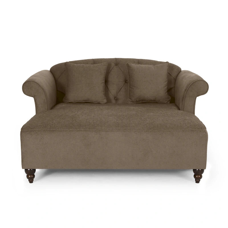 Chaise longue double capitonnée de style moderne (avec coussins décoratifs) — L 63.00 x W 58.50 x H 34.50