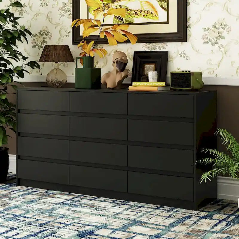 12 Drawer Dresser for Bedroom with Deep Drawers Large Floor Wood Chest