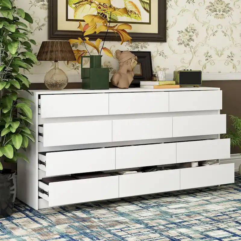 Commode à 12 tiroirs pour chambre avec tiroirs profonds, grand coffre en bois au sol