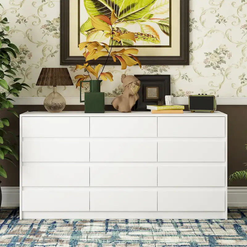 Commode à 12 tiroirs pour chambre avec tiroirs profonds, grand coffre en bois au sol