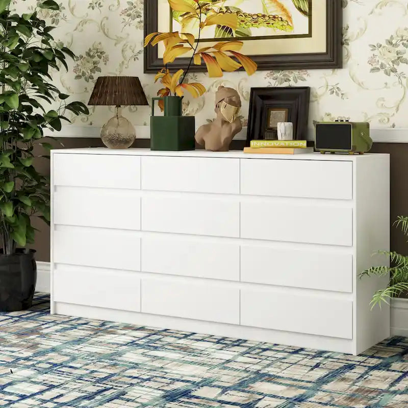 Commode à 12 tiroirs pour chambre avec tiroirs profonds, grand coffre en bois au sol