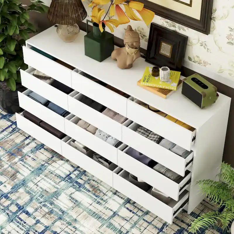 Commode à 12 tiroirs pour chambre avec tiroirs profonds, grand coffre en bois au sol