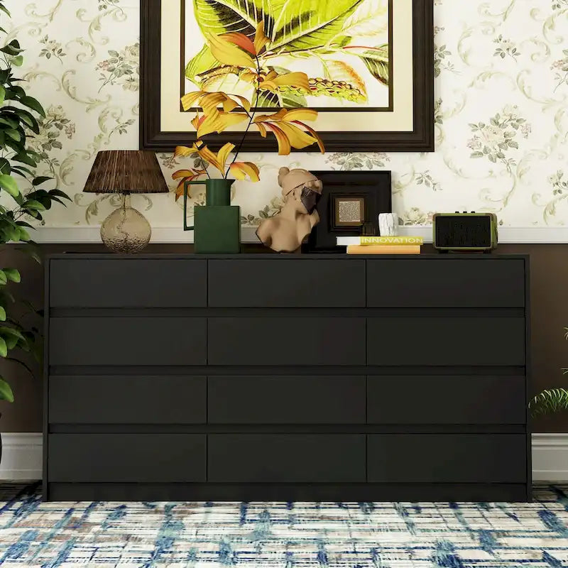 Commode à 12 tiroirs pour chambre avec tiroirs profonds, grand coffre en bois au sol