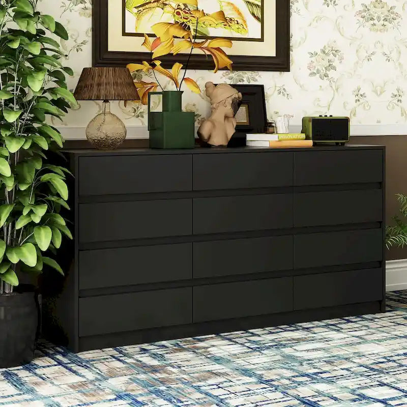 Commode à 12 tiroirs pour chambre avec tiroirs profonds, grand coffre en bois au sol