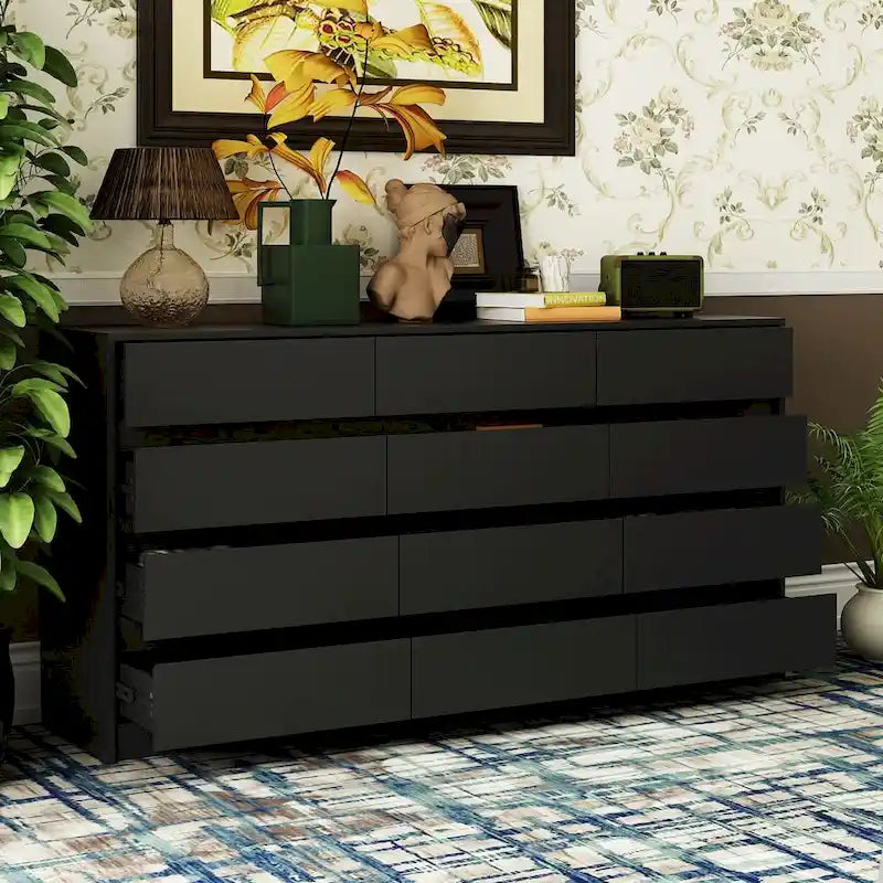 Commode à 12 tiroirs pour chambre avec tiroirs profonds, grand coffre en bois au sol