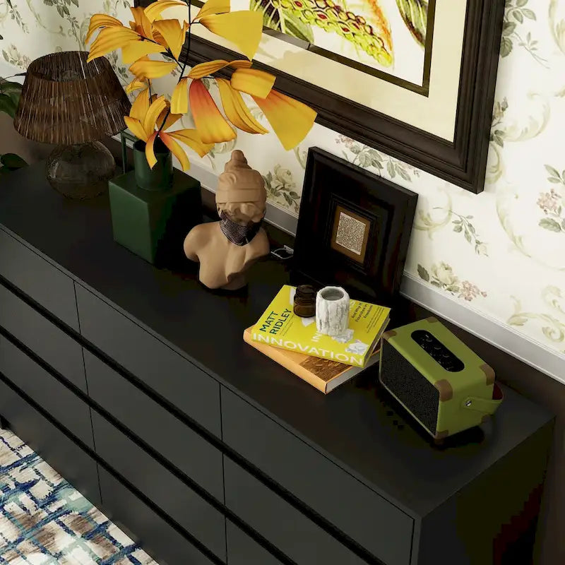 Commode à 12 tiroirs pour chambre avec tiroirs profonds, grand coffre en bois au sol
