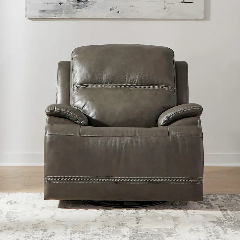 Leather Power Recliner - Graphite Grey Upholstered Arm Chair