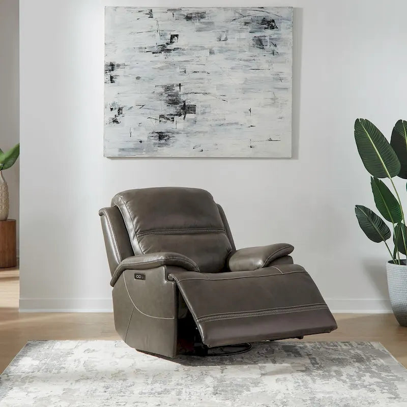Leather Power Recliner - Graphite Grey Upholstered Arm Chair