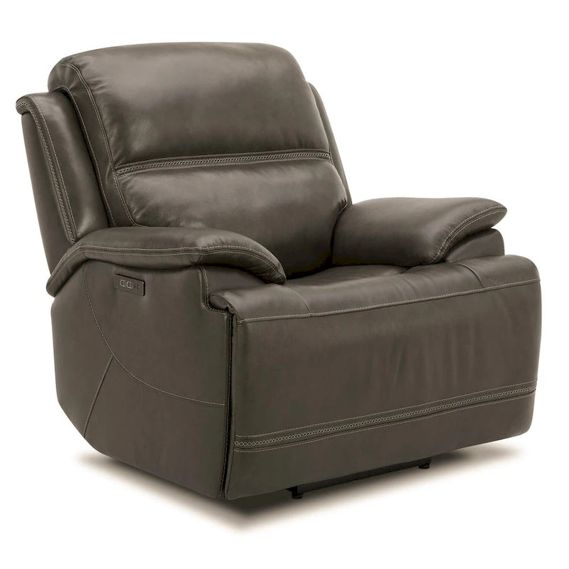 Leather Power Recliner - Graphite Grey Upholstered Arm Chair