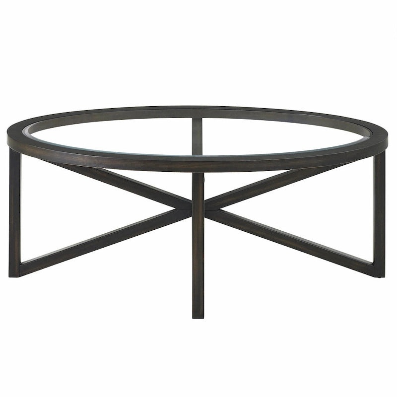 Moderner Couchtisch aus Glas mit Holzgestell