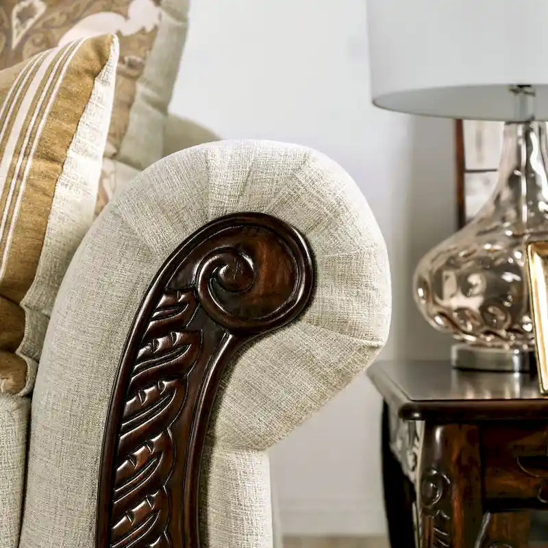 Traditional-style chenille-upholstered sofa with rolled arms (cream)