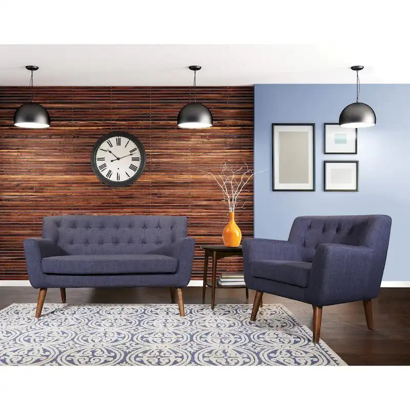 Stoff-Loveseat mit getufteter Rückenlehne im Mid-Century-Stil - N/A
