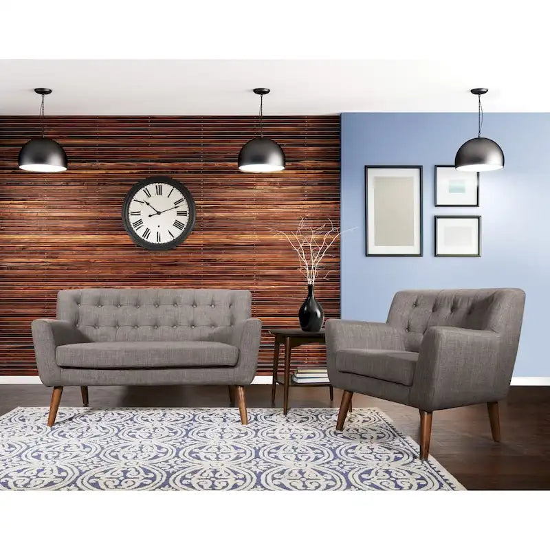 Stoff-Loveseat mit getufteter Rückenlehne im Mid-Century-Stil - N/A